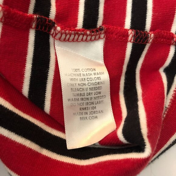 Kim Rogers Red & Black Striped 3/4 Sleeve Cotton Top Crew Neck M - Picture 4 of 4